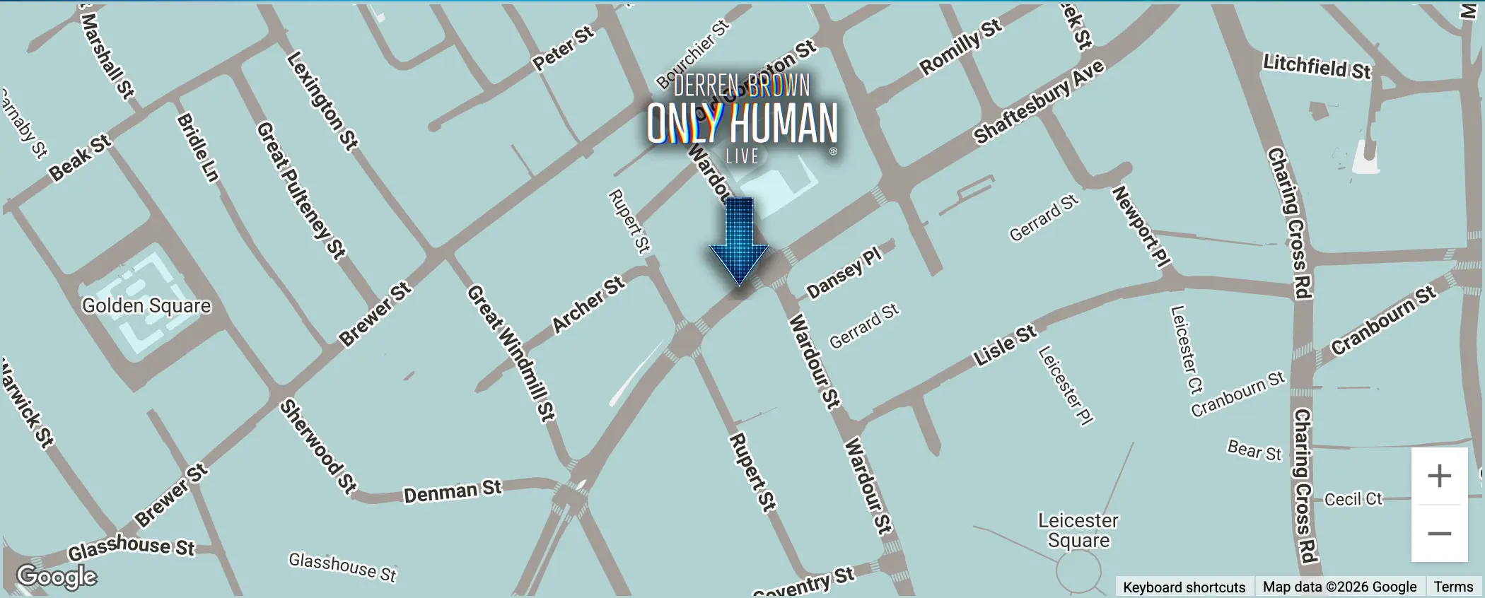 Map showing the Apollo Theatre on Shaftesbury Avenue, London